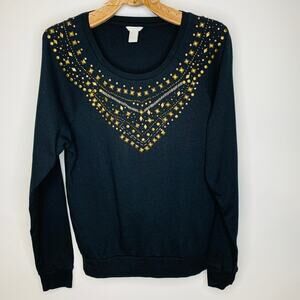 Embellished Dark Gray Sweatshirt w Bronze Beads Studs Sz Small